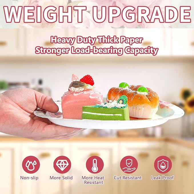 50Pcs Peony Floral Party Supplies 9" Vintage Floral Paper Plates Disposable Pink Peonies Tableware for Birthday Bridal Shower Baby Shower Wedding Party Decorations