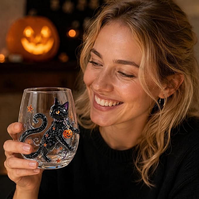 Halloween 3D Embossed Handmade Glass Tumbler Pumpkin Ghost | Handmade Halloween - Image 2