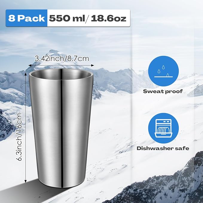 Mimorou 8 Pack Stainless Steel Insulated Cup 18.6 oz Metal Tumbler Double Wall - Image 2