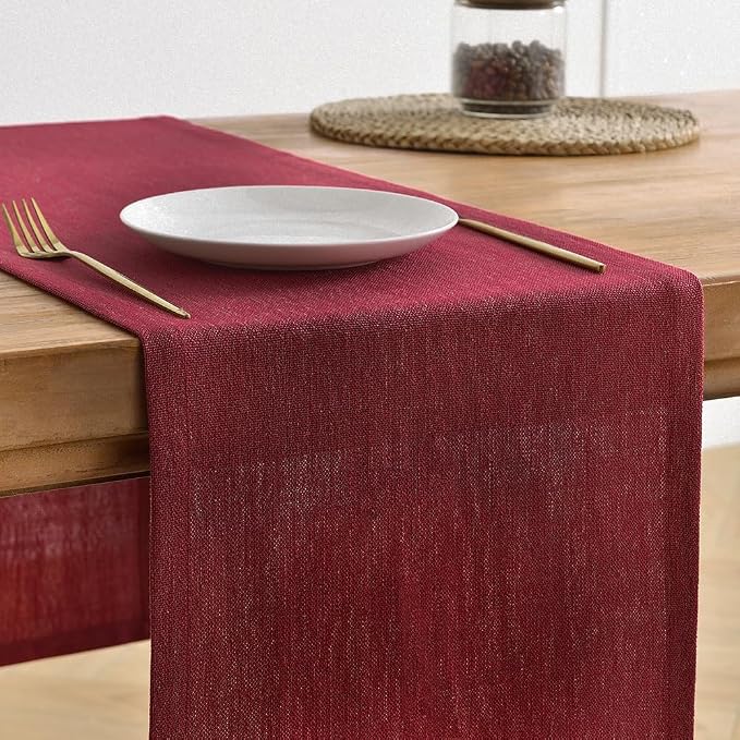 Wracra Linen Table Runner, Burlap Red Table Runners 60 Inches Long | Rich Woven - Image 2
