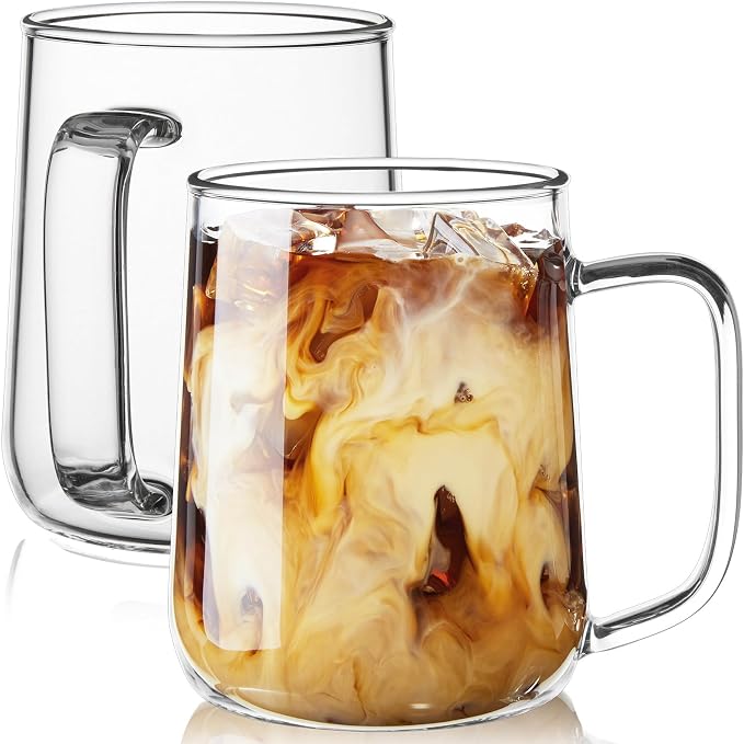 Large Glass Coffee Mugs, 20 oz Glass Coffee Cups Set of 2, Hot/Cold Beverages by Unknown
