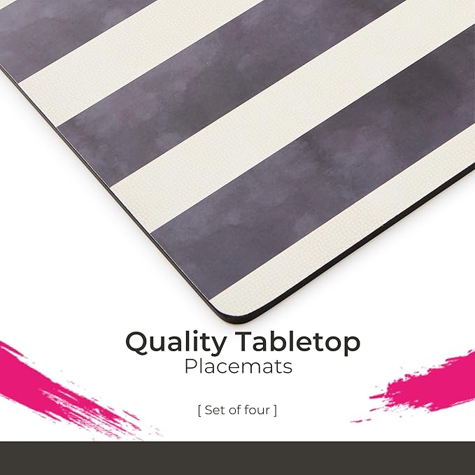 Pimpernel Mono Stripe Placemats, Set of 4 – (15.7" x 11.7") Decorative Dining Mats, Rectangular Cork-Backed Boards with Lacquer Finish, Heat & Stain Resistant Protective Tableware