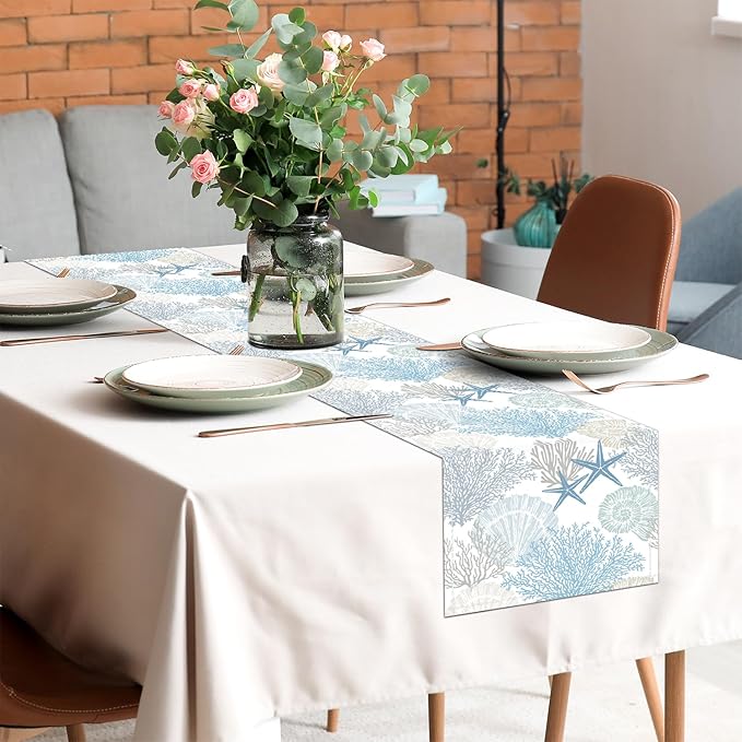 Coastal Table Runner 13x90 Inch Blue Summer Beach Nautical Table Runners Modern - Image 4