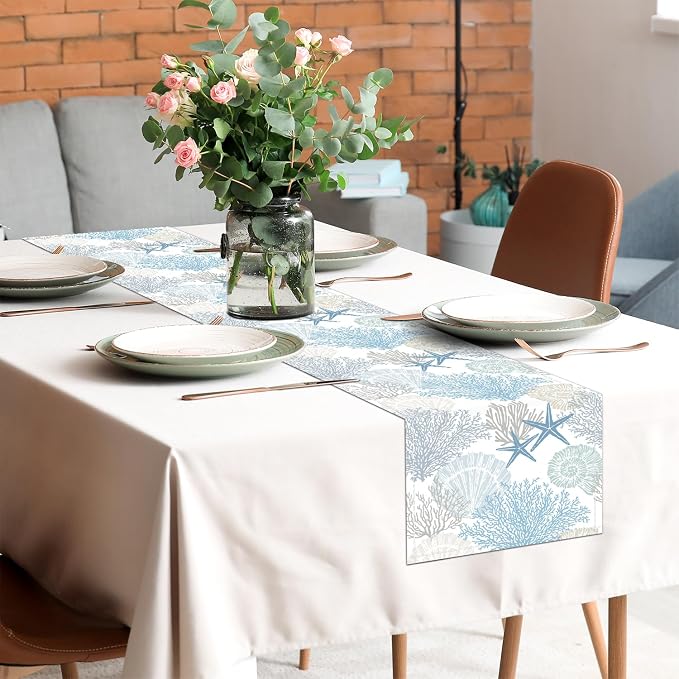 Coastal Table Runner 13x36 Inch Blue Summer Beach Nautical Table Runners Modern - Image 4