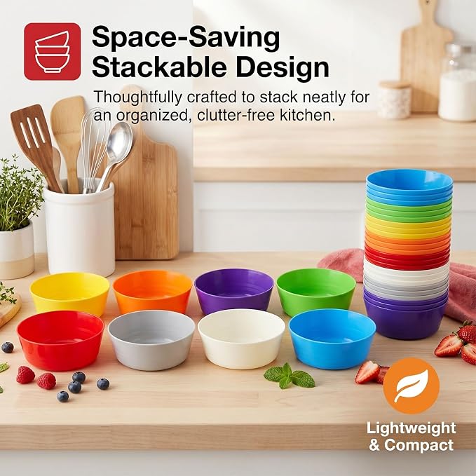 Frcctre 24 Pack Kids Plastic Bowls, 11 Oz Unbreakable Children Bowls Set - Image 4