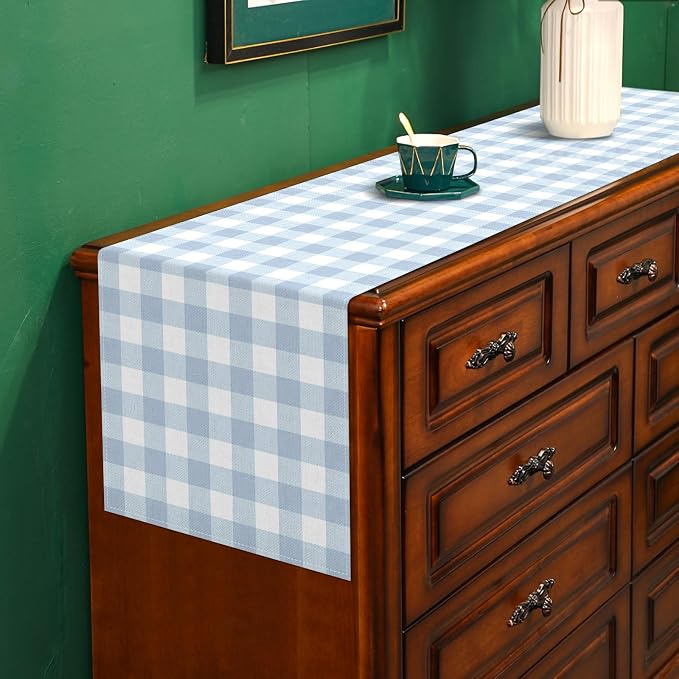 Dusty Blue Gingham Table Runner Blue Checkered Boy Girl Baby Shower Birthday - Image 5