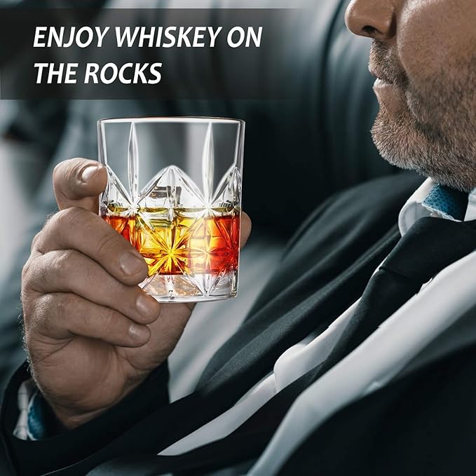 Whiskey Glass, Whiskey Glasses Set of 4, 10 oz Thick Bottom Old Fashioned Rock Glasses for Men, Father's Day, Premium Whisky Gifts for Bourbon, Scotch, Cocktail(Glass Set 4)