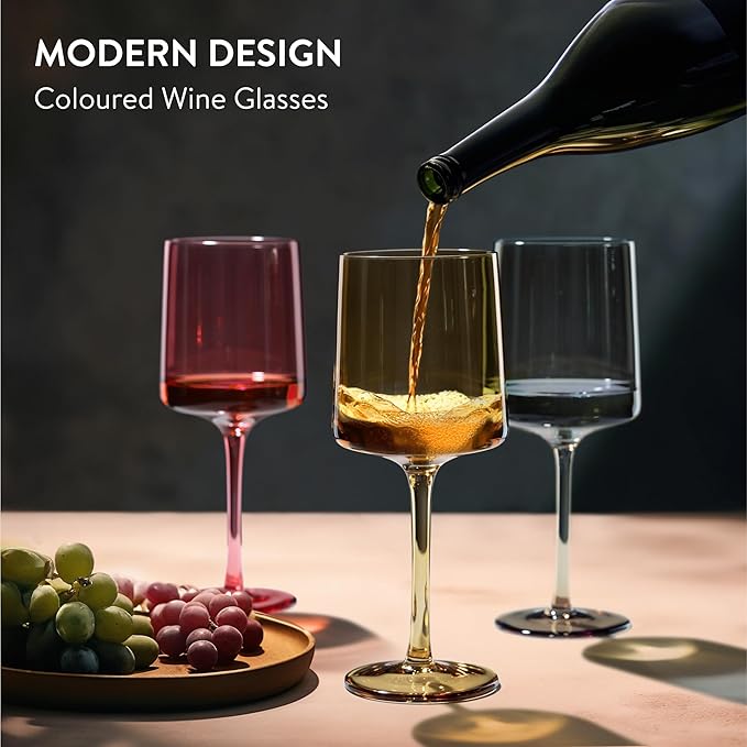 Navaris Multi-Colour Tinted Wine Glasses - Set of 4 - Coloured Wine Glasses with Stems - Stylish Design Glassware for Serving Wine, Cocktails, Dessert