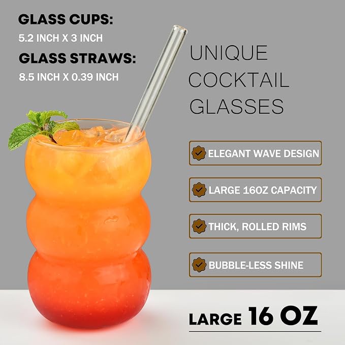 ALINK 16 oz Large Ribbed Glassware Drinking Glasses - Image 2