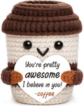 Mini Office Gift for Women Men, Thank You Gifts Positive Crochet Coffee Cup | by OCCdesign