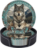 6 Pack Native American Wolf Turquoise Leather Coasters by GTEVUTS