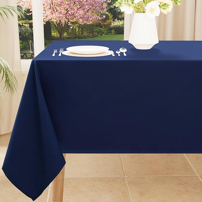Smiry Rectangle Table Cloth, Waterproof Anti-Scratch Polyester Tablecloth, Decorative Washable Fabric Table Cover for Dining, Buffet, Parties and Outdoor, 52x70, Navy