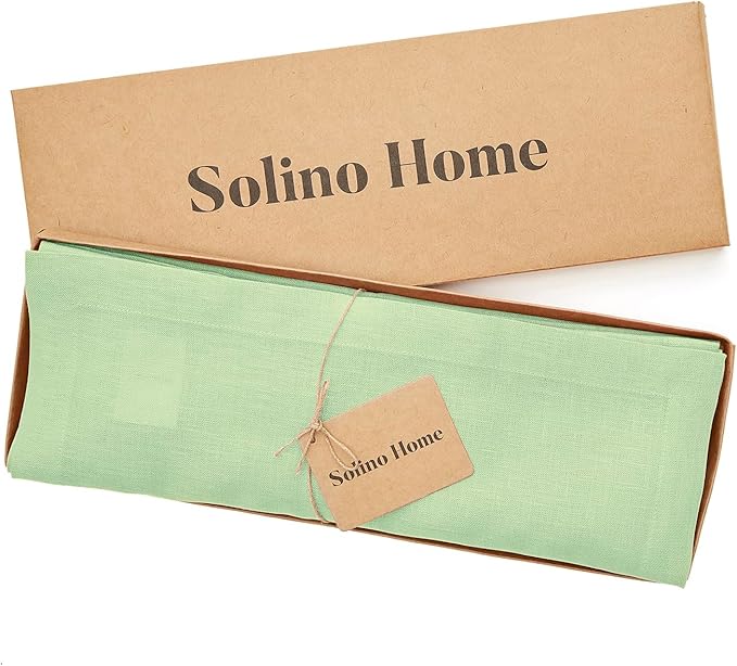 Solino Home Linen Cloth Placemats Set of 4-100% Pure Linen Pastel Green Placemats 14 x 19 Inch for Spring, Easter, St Patricks Day - Fete