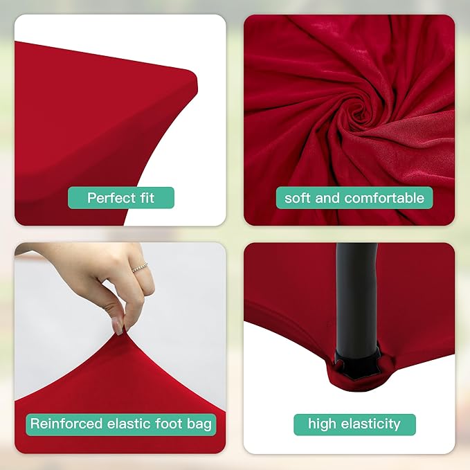 6Pack 6FT Table Cloth for Rectangular Fitted Events Stretch Red Table Covers Washable Spandex Tablecloth Protector for Party, Wedding, Cocktail, Banquet, Festival