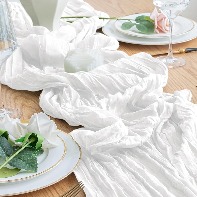 Cheesecloth Table Runner 10FT 2Pcs Ivory Boho Gauze Rustic Sheer Runners | - Image 6