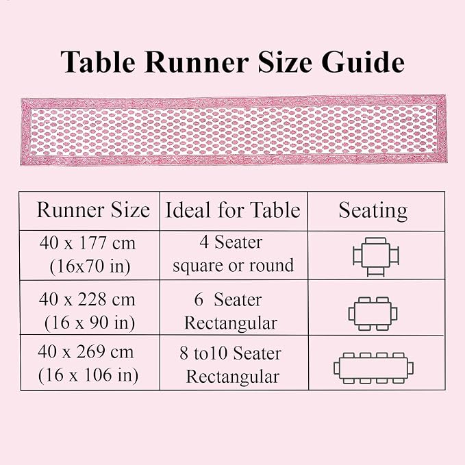 Taffy Pink Hand Block Print 100% Cotton Table Runner 16x106 Inch | Perfect - Image 4