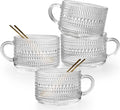 Vintage Glass Coffee Mugs Set of 4, 14 Ounces Embossed Glass Coffee Cups by Ymyaye
