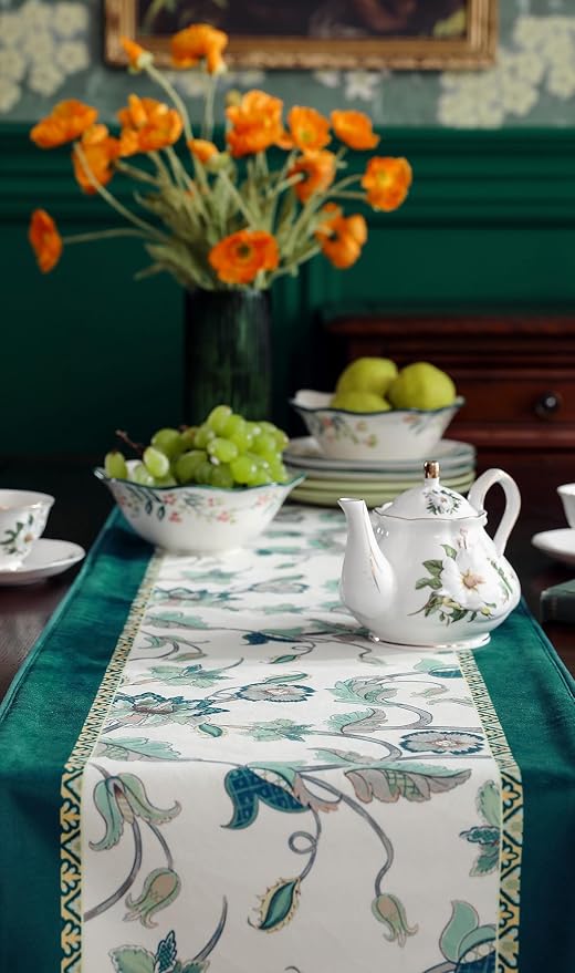 Patdrea Designer French Floral Velvet Table Runner, Decorative Runner - Image 7