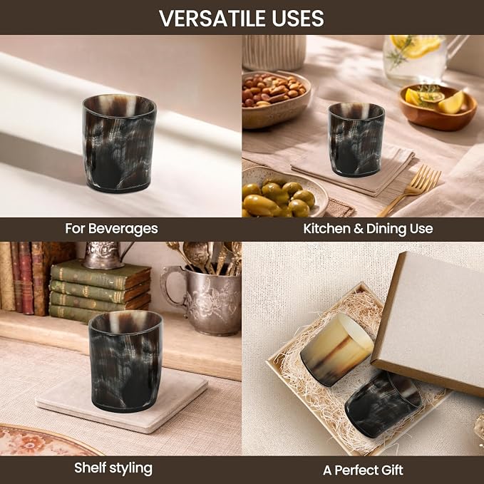 Handicrafts Home Handmade Horn Shot Glasses Set of 2, 3 oz Natural Viking - Image 4