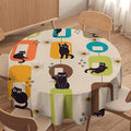 Bohemian Black Cat Round Tablecloth, Rustic Vintage Mid Century Geometric Tablecloth for Home Party Dining Room Kitchen Decor 70Inch(178cm)