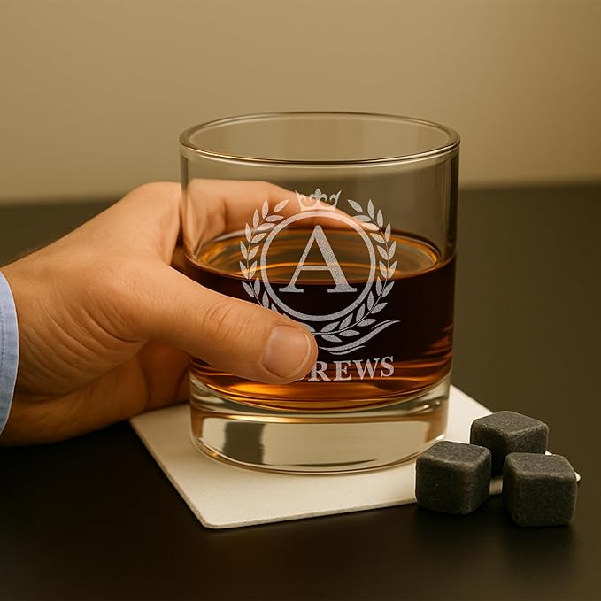 On The Rox Personalized Whiskey, Bourbon Glass Gifts for Men - 11 oz Engraved Name Monogram Scotch Glass - Customized Cocktail, Rocks, Brandy Glass Drinks (2)