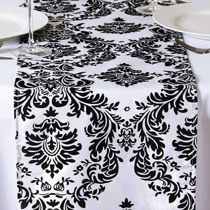 Efavormart 5PCS of Black Damask Flocking Premium Table Top Runner - Image 2