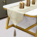 Luxury Beige Table Runner 120 Inches Long, Modern Geometric, Elegant Tassel | by Fullony