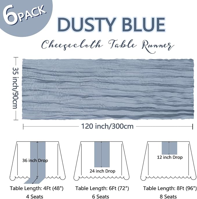 6 Pack Dusty Blue Cheesecloth Table Runner 10Ft Gauze Cheese Cloth Table Runner - Image 2