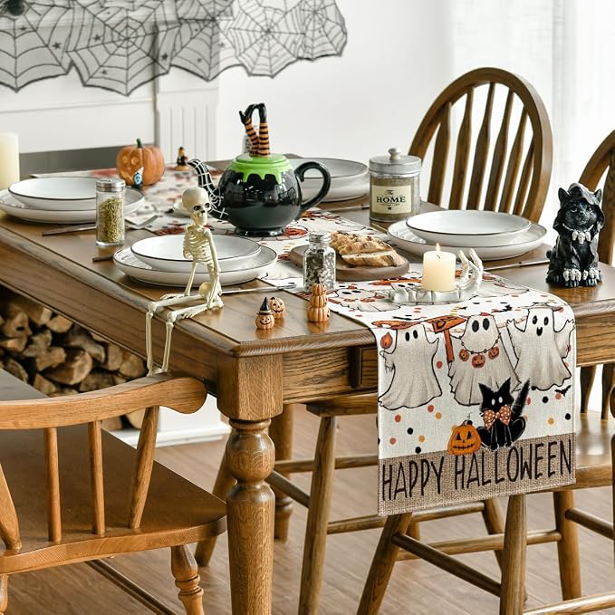 Artoid Mode 210 GSM Halloween Table Runner 13x36 Inch Home Party Decor | Beige - Image 4
