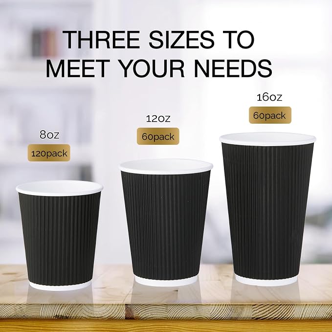 JollyPack Disposable Paper Coffee Cups, 8 oz, 120 Pack, Insulated Ripple Wall - Image 4