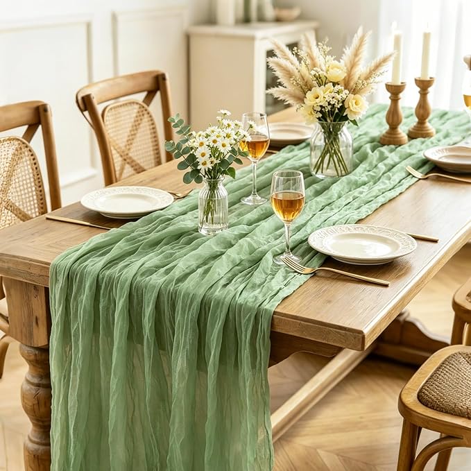 6Pcs Sage Green Cheesecloth Table Runner, 10FT Rustic Green Boho Gauze Table - Image 4