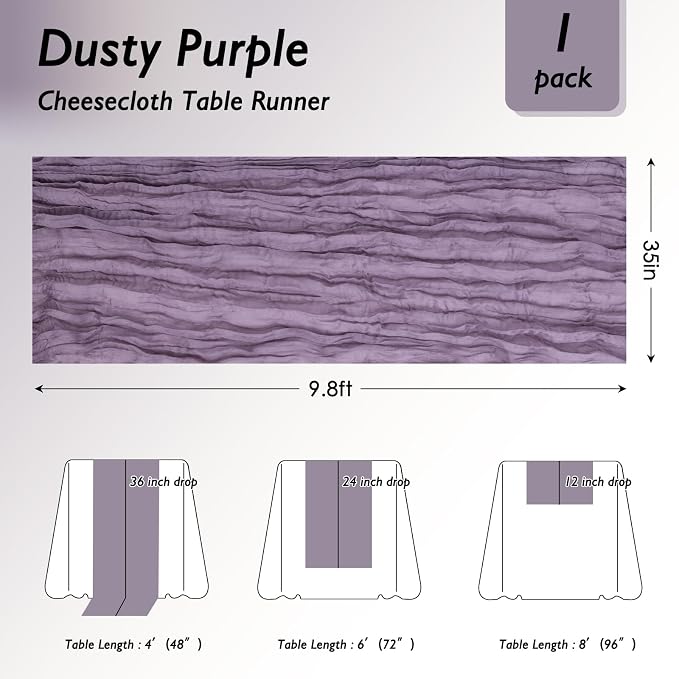 1 Pack Dusty Purple Cheesecloth Table Runner 120 Inch Boho Wedding Decor | - Image 2