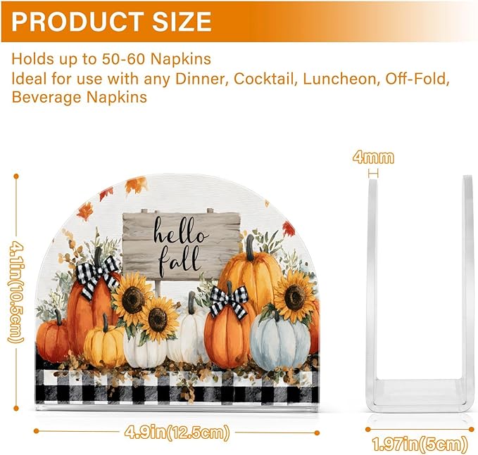Pumpkin Napkin Holder for Table Kitchen Decor Acrylic Paper Napkin Holders for Tissue Dining Room Indoor Outdoor Party Holiday Accessories