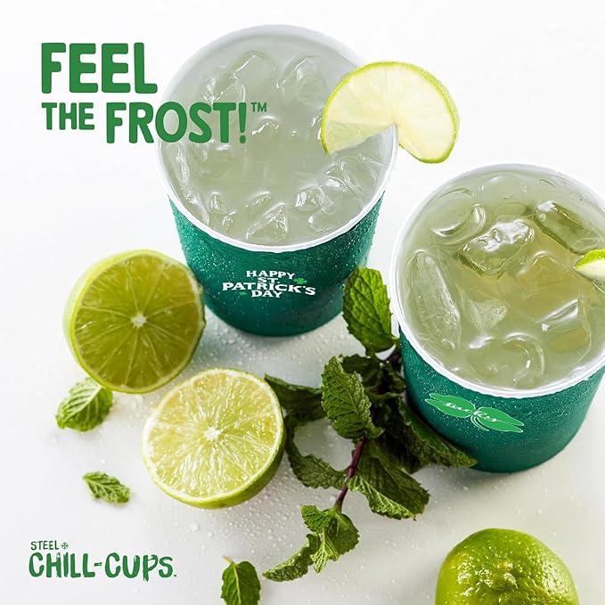 16 oz. Party Cups 'St. Patrick's Day' Clover Design for Cold Drinks, Durable, Disposable, Recyclable, Made in USA, Green, 12 Count