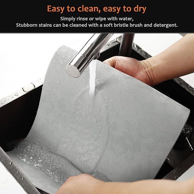 Vinyl Placemats Set of 8 Faux Leather 100% Waterproof Wipeable Washable Place Mats Heat Resistant Easy Clean Non-Slip Table Mats for Indoor Outdoor. (8, Light Gray)