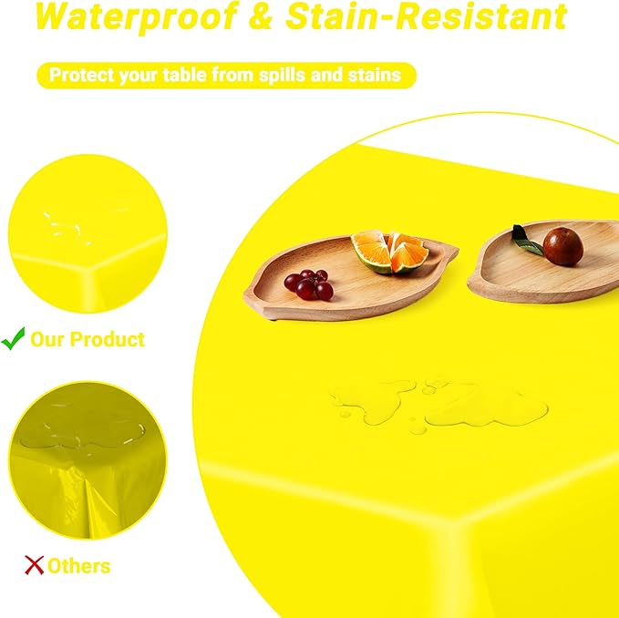 QZYL 2 Pack Plastic Table Cloths, 108 x 54 Inches Yellow Tablecloth, Decorative Yellow Rectangle Tablecloth Disposable Tablecover, Party Decorations Table Decor for Birthday Wedding Picnic