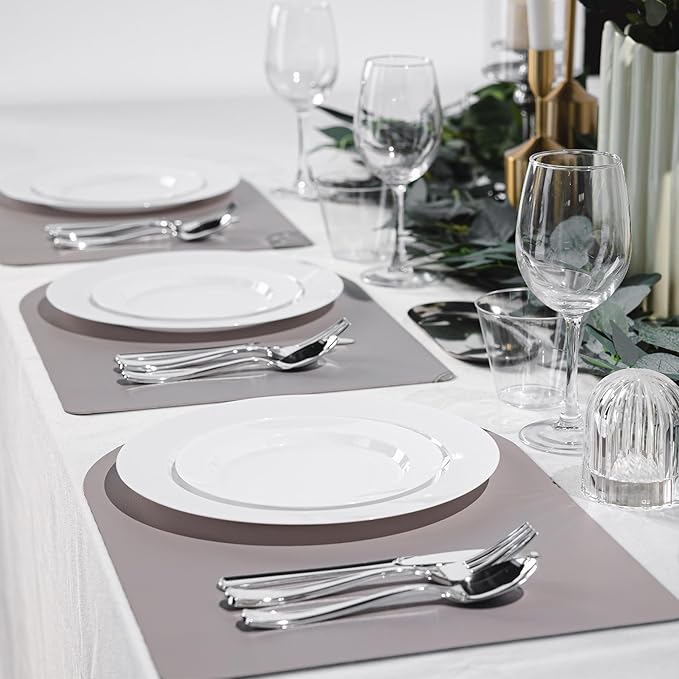 200PCS White Plastic Plates, Heavy Duty Plastic Plate Disposable, Include 100 Dinner and 100 Dessert Plates for Party and Wedding