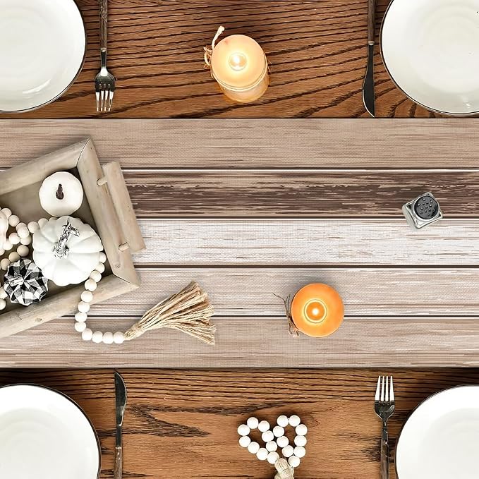 OYIMUA Beige Striped Vintage Summer Table Runner, Rustic Farmhouse Style - Image 2