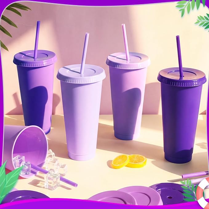 24 Pack Plastic Tumblers with Lids and Straws, Reusable Cups with Lids Plastic - Image 3