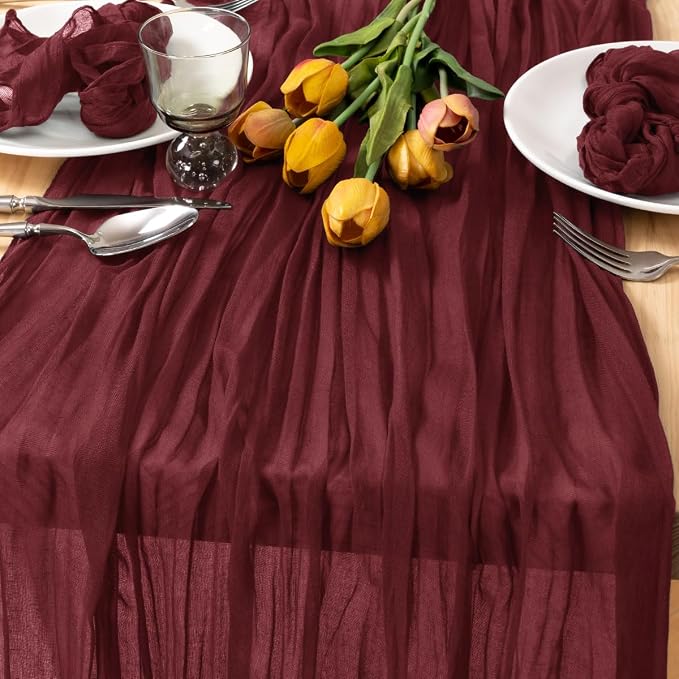 6 Pack Burgundy Cheesecloth Table Runner 10ft Sheer Gauze Events Decor | - Image 2