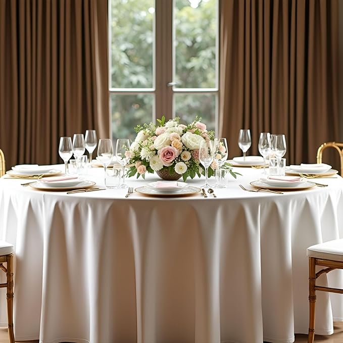 8 Pack Round Tablecloth 108 Inch White Table Cloth for Round Tables, Washable Polyester Tablecloth Stain and Wrinkle Resistant Decorative Table Cover for Wedding Party Dining Banquet
