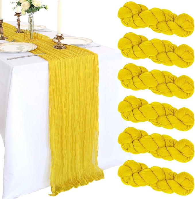 6 Pack 10Ft Lemon Yellow Cheesecloth Table Runner 23 x 120 Inch | Gauze Rustic by CKIKU