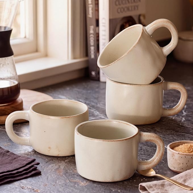 Rtteri 4 Vintage Pottery Coffee Mugs, 8.5 oz Handmade Stoneware Cups | - Image 5