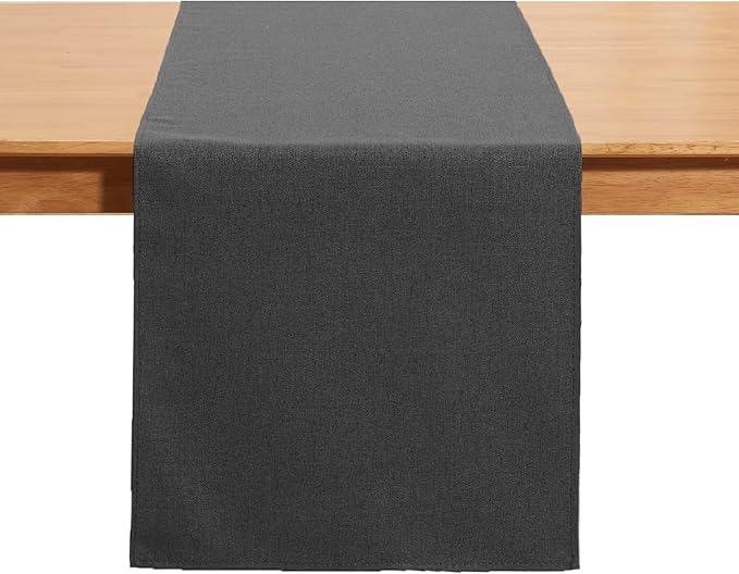 Black Grey Table Runner 13x90 Inches Long, Cotton Linen Farmhouse Style Seasonal Dresser Scarf for Kitchen Dining Coffee Table Parties Wedding Home Decor (13” x 90”, Black Grey)