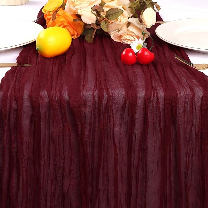 6 Pack Burgundy Cheesecloth Table Runner 35 x 120 Inch | Boho Gauze Fabric - Image 3