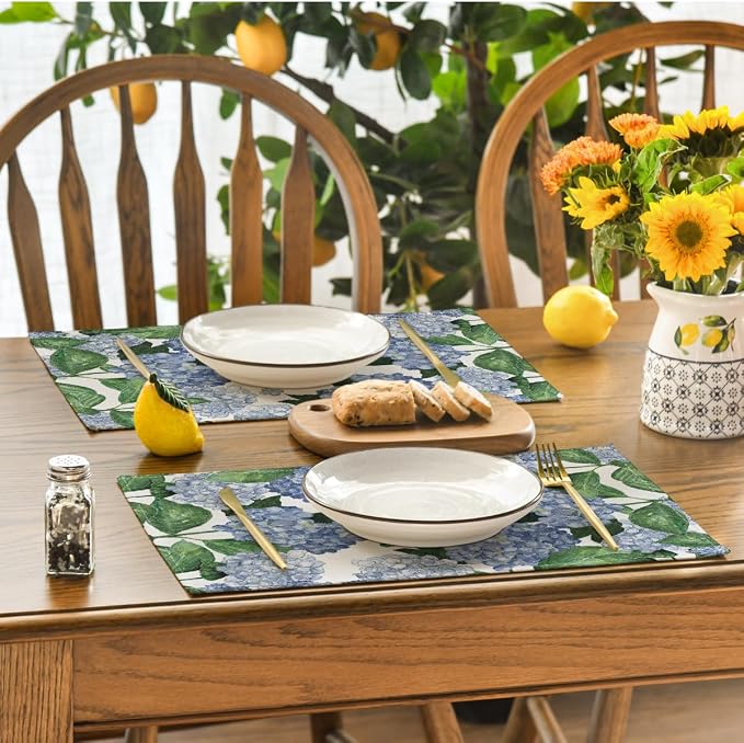Artoid Mode Watercolor Hydrangea Summer Placemats Set of 6, 12x18 Inch Seasonal - Image 4