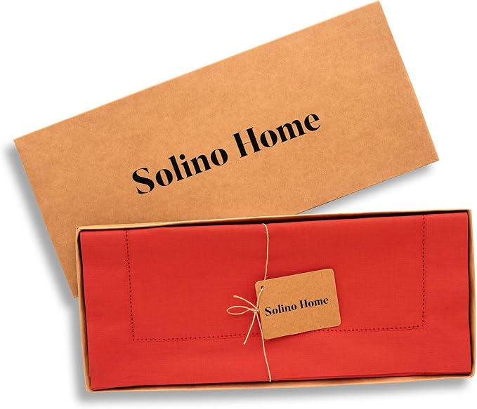 Solino Home Cotton Linen Dining Table Runner Poppy Red Woven, 14 x 120 in | - Image 4