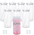 20 Oz Plastic Snowglobe Tumbler, 8 Pack Pre-Drilled Double Wall Acrylic Snow by Maucircol