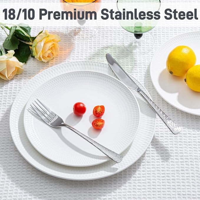 Silverware Set for 12, 60 Piece Flatware Set, 18/10 Stainless Steel | Hammered - Image 5