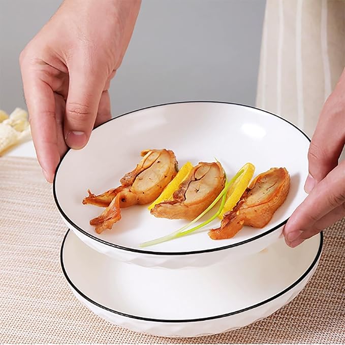Ceramics Pasta Bowls, 6 Pack 8 inches 20 Oz Large Salad Serving Bowls, Shallow Salad Bowls,ceramics Deep Plates,Microwave Dishwasher Safe,White (rhombus)